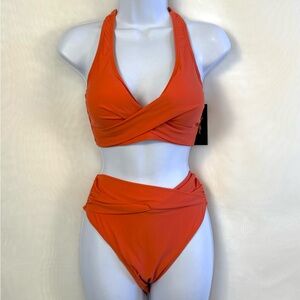 NWT Womens 2 Piece High Waist Wrap Halter Style Top Swimsuit Set / Medium